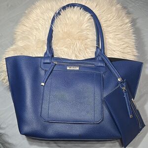 Marc Fisher Large Day by Day Dark Blue Tone Leather Shoulder Tote Bag